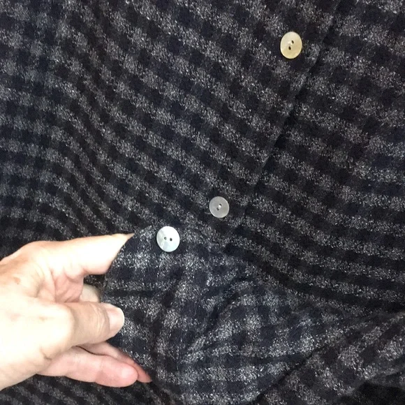 SAKS FIFTH AVENUE Unisex Shacket, Blue & Grey Woven Checkered Shirt - Picture 4 of 7